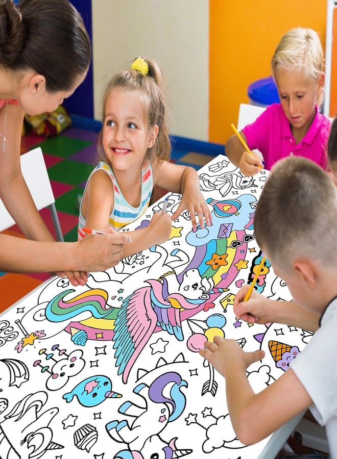 Leezead Giant Unicorn Coloring Tablecloth & Poster - Unicorn Party Table Cover with Coloring Paper for School, Classroom, Family Activity & Birthday Party Supplies - Image 2